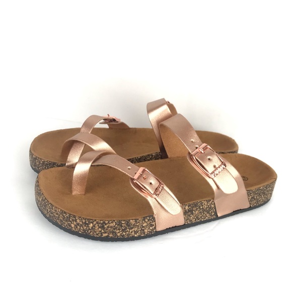 Anna Shoes Rose Gold Toe Ring Strap Cork Sole Slide Sandal Poshmark
